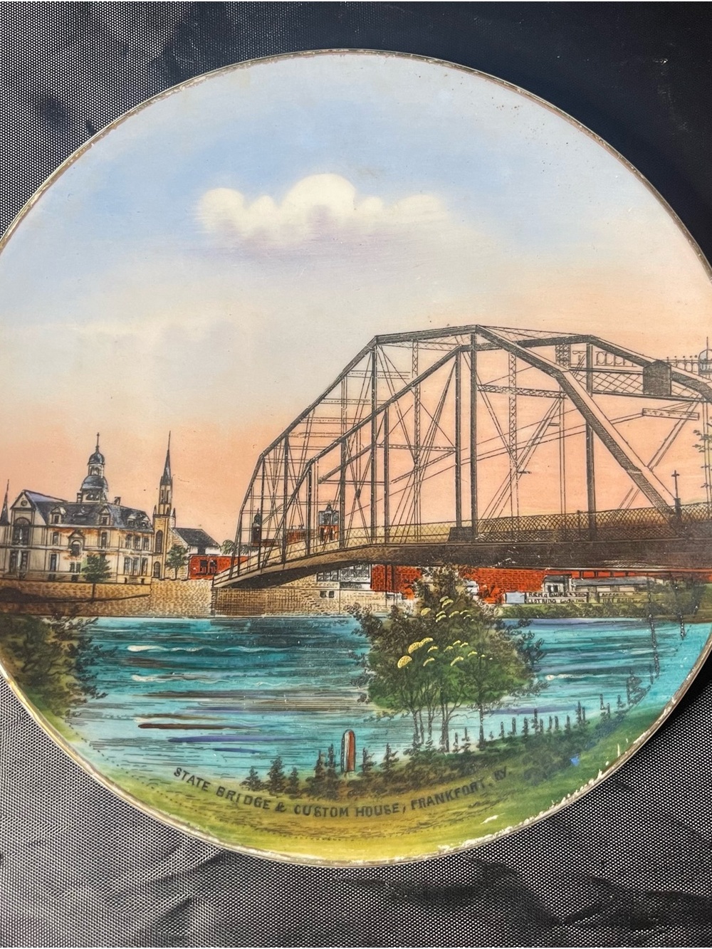 Frankfurt State Bridge Decorative Wall Plate - Blue and Tan